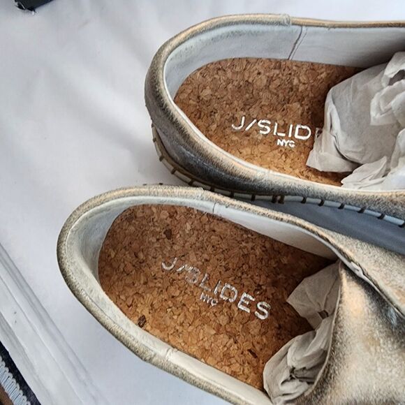 J Slides Slip On Sneaker Size 6 New Kayla Leather Cork Metallic Tab Whipstitch - Picture 5 of 13